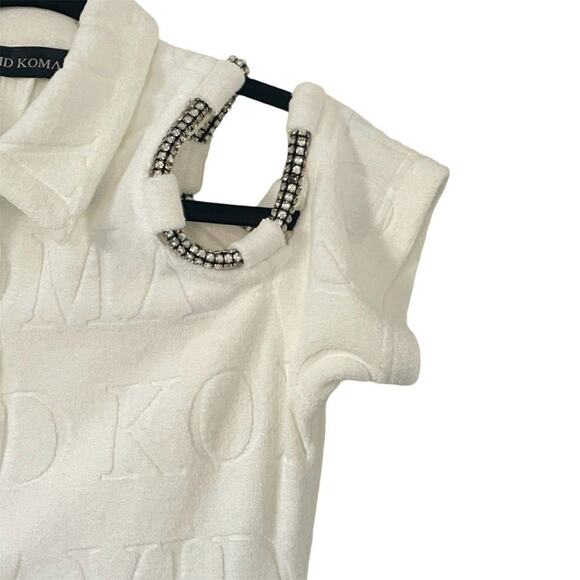 David Koma Crystal Embellished DK Intarsia Terry Logo Midi Dress White Size US 6 - Picture 10 of 16